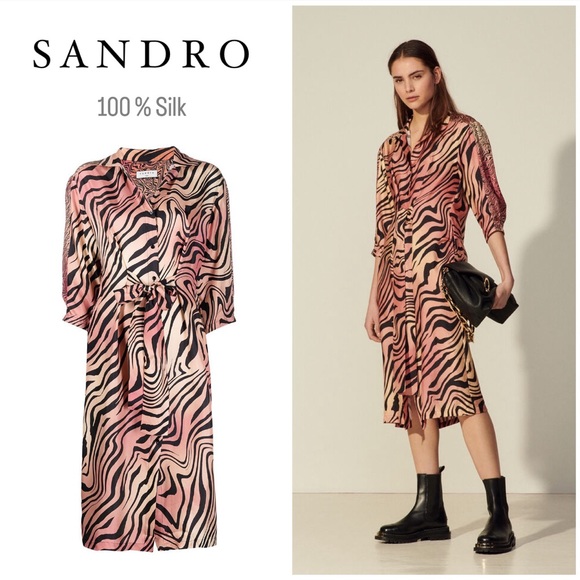 SANDRO ~ Long Printed Silk Dress - Picture 1 of 12